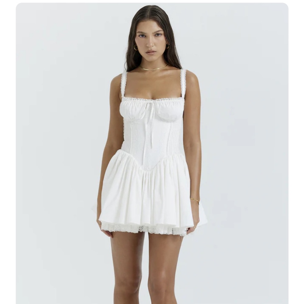 White milkmaid corset top mini dress lace trim size XS